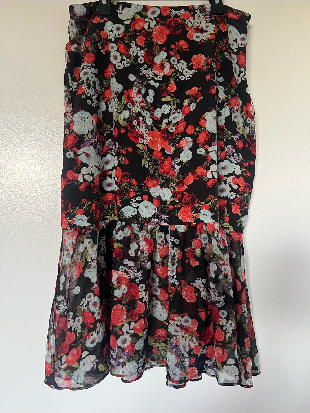 BCBG Generation Floral Ruffle Hem Midi Skirt Size 10